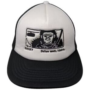 District Trucker Hat Black White One Size Idaho Drive Well Chimpanzee Snapback